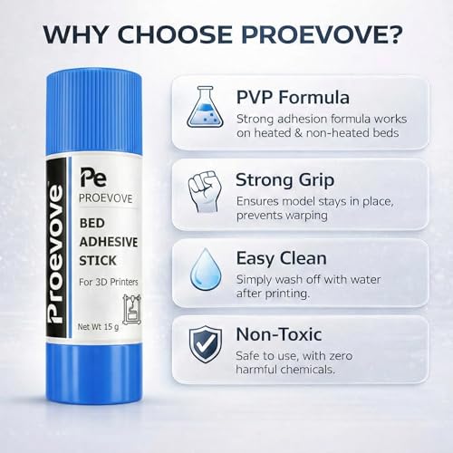Image of PROEVOVE 3D Printer Bed Adhesive Stick (15g) | PVP Glue for PLA, ABS, PETG, TPU | Strong Build Plate Adhesion | Washable & Non-Toxic | 3D Printing Essential (1)