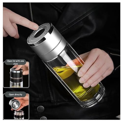 Image of Wosta Leakproof Glass Water Bottle with Stainless Steel Infuser Glass Tea Infuser Bottle with Strainer and Neoprene Sleeve for Loose Leaf Tea, Cold Brew Coffee. (K - SILVER, 400ML)