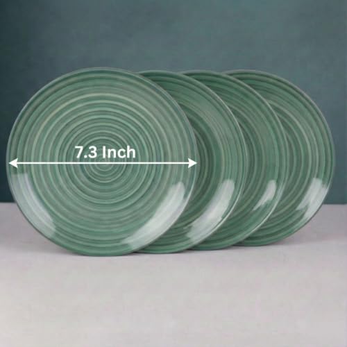 Image of Freakway Hand-Painted 'sea Swirls' Ceramic Quarter Plates Side Plates - 7.3 Inch Set of 4 Pieces Serving Platter Plates for Snacks & Dinner | Microwave & Dishwasher Safe | Green
