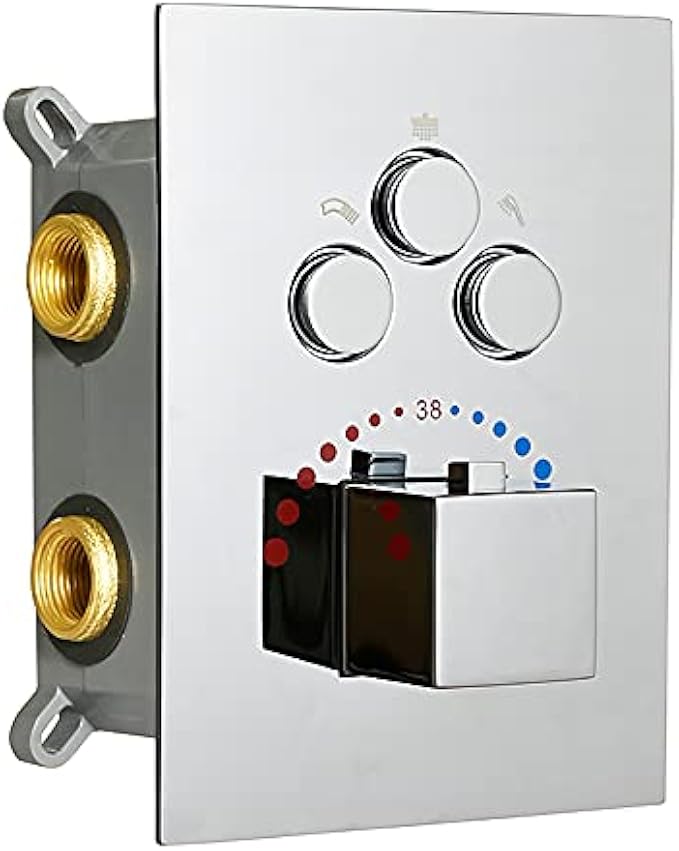 WHSHOWER 3-Function Brass Shower Diverter Thermostatic Valve Pressure Balanced Mixer with Trim in Polished Chrome ,Can Use All Function At a Time