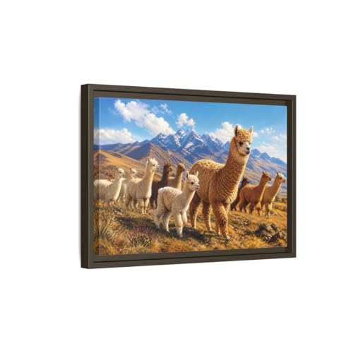 Tableau alpagas paysage cadre expresso pour habiller un mur vide au-dessus du canapé