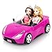 SUPER JOY Convertible Car for Dolls, Glittering Magenta Convertible Doll Vehicle with Working Seat Belts