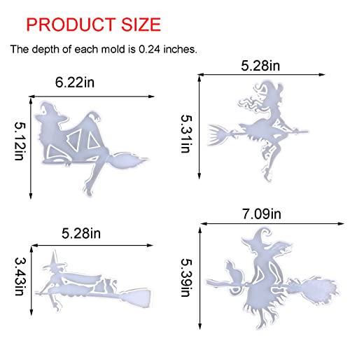 Mimiracle Witch Mold Silicone Halloween Theme Mold Diy Casting Epoxy Resin Mold For Resin Polymer Clay Aroma Stone Cake Decoration Home Decor 4 Pcs #TOP1