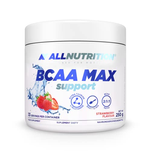 ALLNUTRITION BCAA Max Support - Verzweigte Aminosäuren Instantpulver - BCAA Nahrungsergänzungsmittel mit L-Glutamin & Taurin - Unterstützt die Erholung nach dem Training - 250g Erdbeere