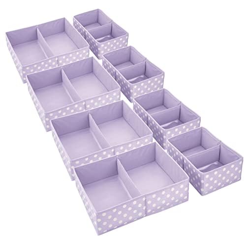 Image of mDesign Fabric Drawer Organizer Bins, Kids/Baby Nursery Dresser, Closet, Shelf, Playroom Organization, Hold Clothes, Toys, Diapers, Bibs, Blankets, Set of 2, 4 Pack, Light Purple/White Polka Dot