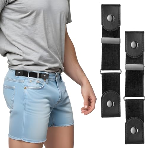 No Buckle Belts for Men Women 2 Pack Elastic Buckless Belts Side Belt without Buckle Adjustable Invisible Belt for Pants Jeans