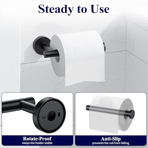 Kitsure Toilet Paper Holder Wall Mount - Sturdy Round Matte Black Toilet Paper Holder for Mega Roll, Premium 304 Stainless Steel Toilet Paper Roll Holder for Bathroom, Washroom, Black - Image 7