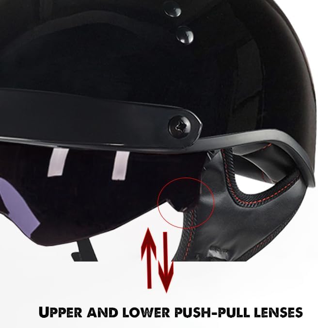 Miniatura 4 de Medio casco de motocicleta con parasol interior retráctil, hebilla de liberación rápida, aprobado por DOT, cascos de ciclismo de media cara para