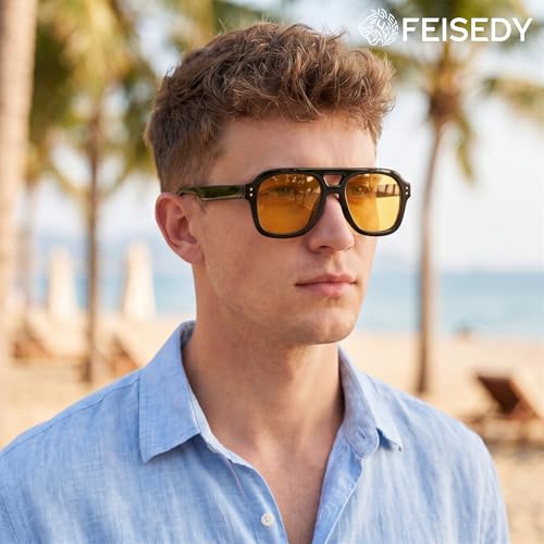 Image of FEISEDY Vintage Aviator Sunglasses Double Bridge Women Men Large Square Thick Frame Trendy Eyewear UV400 B2846