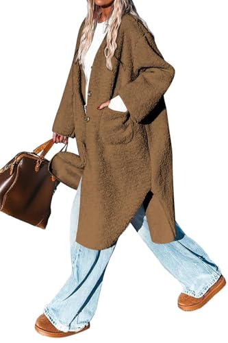 Aoang Women’s Fluffy Teddy Bear Long Coat, Button Up...