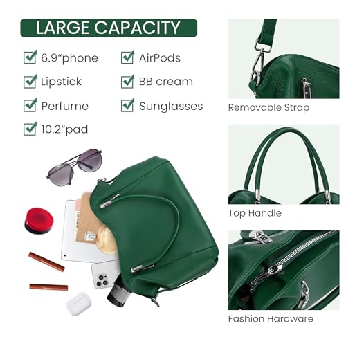 Image of HESHE Leather Shoulder Purses for Women Tote Handbags Satchel Hobo Handbag | Designer Genuine Leather Travel Top Handle Work Bag Ladies Crossbody Purses Adjustable Straps Large Capacity Zippered Closure