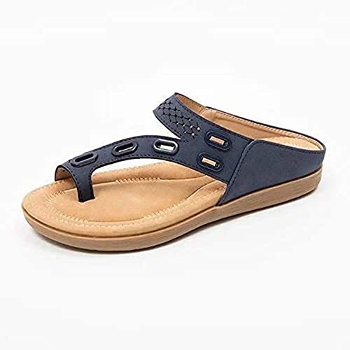 Afang Femme Été Talon Plat Pantoufles, Plage Orthopédiques Confortables Pantoufles D'été, Mode Talon Plat Bascule D'épissage Décontractées,Bleu,40 Cover