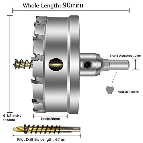 Asnomy Tungsten Carbide Tipped Hole Saw Drill Bit For Hard Metal, 4-1/2 Inch T.c.t Hole Saw Cutter With 2Pcs Titanium-Plated Pilot Drill Bit For Metal, Stainless Steel, Iron, Wood, Plastic #TOP3