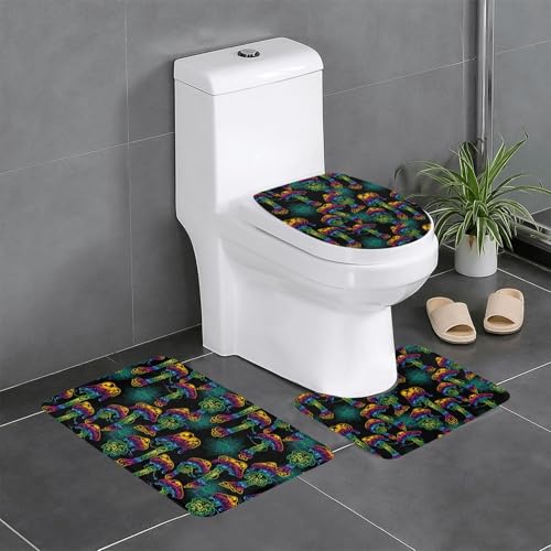 きのこ キノコ しいたけ (5) トイレマット 3点セット フタカバー 浴室足ふきマット 吸水 速乾 滑り止め 抗菌 防臭 洗える ふわふわ プレゼント 40x60cm