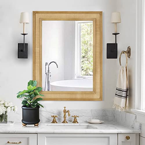 WallBeyond Rattan Wall Mirror Rectangle, 27 X 34 inch Rattan Mirror with Wooden Framed for Wall Decor Bathroom, Living Room, Entryway, Farmhouse, Bedroom by WallBeyond - Image 8