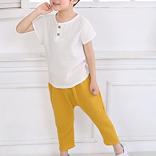 Baby Boys Cotton Pants Elastic Waist Pleated Solid Color Stretchy Harem Casual Loose Pants Baggy Soft Comfy Trousers3
