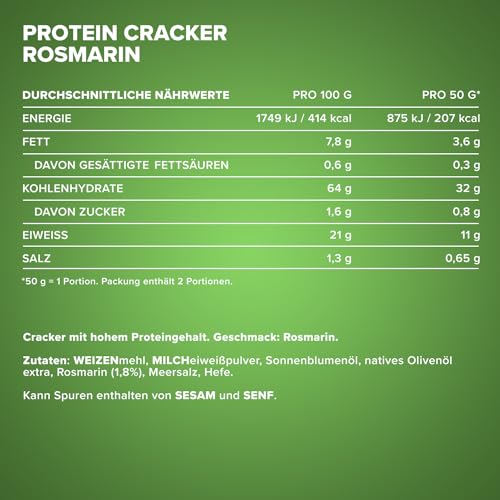 IronMaxx Protein Cracker - Rosemary 100g | Knuspriger und zuckerarmer Snack mit 21% Eiweiß | Gebacken und nicht frittiert