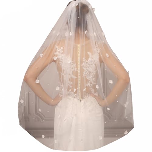 Ursumy Pearl Wedding Veils Flower Cathedral Bridal Veil 118&rsquo;&rsquo; Veils for Brides 1 Tier Fingertip...