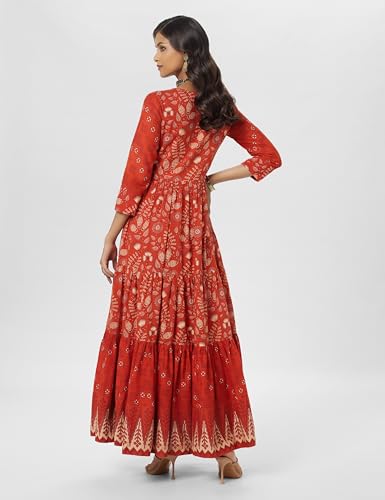 Image of BIBA Cotton Printed Flared Casual Dress