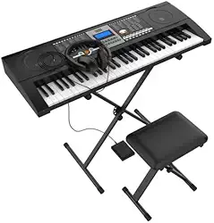 Teclado Portátil 61 Teclas 5 Em 1 Banco, Suporte e Fone de Ouvido Completo Iniciante