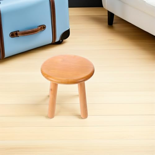 Taburete redondo de madera natural ADOCARN, soporte elevador decorativo de acabado premium 6