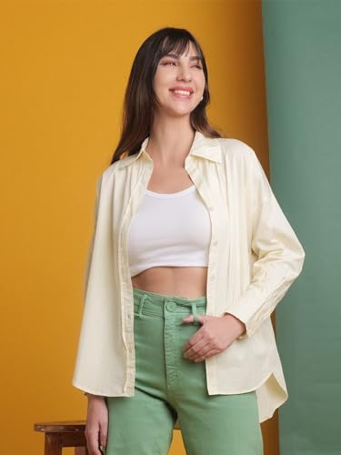 Image of Freehand Women Oversized Solid Oversized Shirt (Cream S)