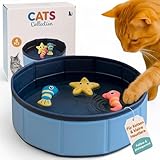 MIJOMA Katzenpool 30 cm – faltbares Planschbecken aus PVC mit 3 Wasserspielzeugen – rutschfestes Abkühlbecken für Balkon, Bad und warme Sommertage
