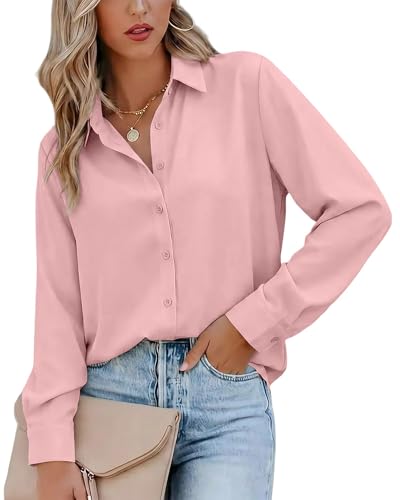 Image of Magritta Women's Shirts Fashion Casual Loose Fit Long Sleeve Button Down Lightweight Collared Blouse Tops