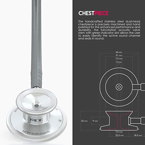 Image of MDF Acoustica Lightweight Stethoscope for Doctors, Nurses, Students, Home Health Use, Adult, Dual Head, Grey Tube, Silver Chestpiece-Headset, MDF747XP12