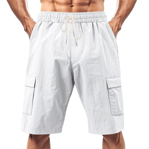 Image of Mens Linen Shorts Casual Drawstring Elastic Waist Cargo Vacation Lightweight Breathable Summer Beach Shorts for Men