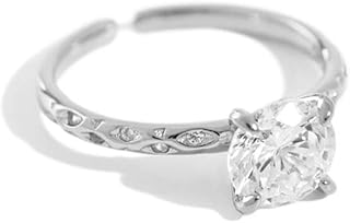 Classic Solitaire Eternity Wedding Ring S925 Sterling Silver for Women Girls Adjustable Open Fake Diamond C...