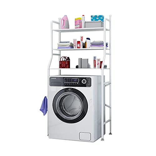 Badezimmer Platzsparer über der Waschmaschine, 3 Regal Eckständer mit Hängestange, Turm Regal Aufbewahrungsorganisator, Weiß