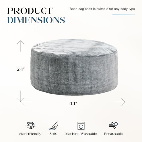 Image of Hobestluk Bean Bag Chair for Adult Giant Beanbag with Filler Grey 4FT