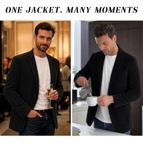 Men's Blazer Jacket Slim Fit Casual Two Button Business Sport Coats Black - image 7