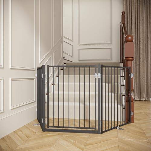No Pawblems Free Standing Dog Gate with Door, 30'' Tall Foldable Dog Fence for Indoor & Outdoor, Up to 78 Inch Extra Wide Puppy Gate for Stairs,...