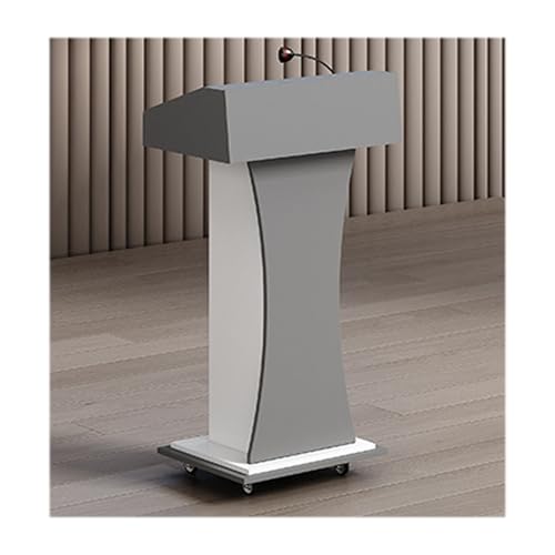 Podio de madera para conferencias, atril para profesores, mesa gruesa y resistente, diseño elegante y práctico con ruedas (gris con poleas)