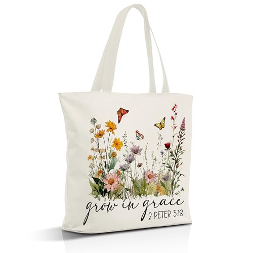 Nuhany Christian Gifts Canvas Tote Bag Aesthetic for Women Mom, Religious Birthday Gifts Reusable Grocery Shopping Bags, Shoulder Tote Bag for Christian (B02)