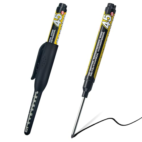 NORXUAZE 2pcs black Long Nib Deep Hole Marker Pen - 45mm Extra-Length Tip for Precise Marking Refillable Water-Resistant Construction Marker Heavy-Duty Carpenter Pen for Woodworking & Plumbing
