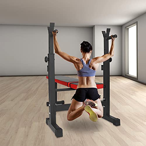 Halterbank en squatstandaard, verstelbaar, inklapbaar, dipstation, robuust, voor gewichtheffen, kantelen/kantelen, halters, training, workout, thuis, sportschool, eenvoudig op te bergen - Image 6
