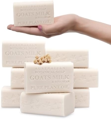 Australian Botanical Soap 6.6 OZ, Pack of 8, Goat Milk Soap Bars with Soya Bean Oil, Enriched with Organic Shea Butter, Suitable for All Skin Types, Packaging May Vary