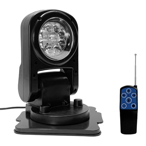 QQBE Remote Control Spotlight for Truck 360 Rotating LED Search Light Foldable Auto-Return Wireless Marine Spot Light for Boat Offroad SUV 12V 24V