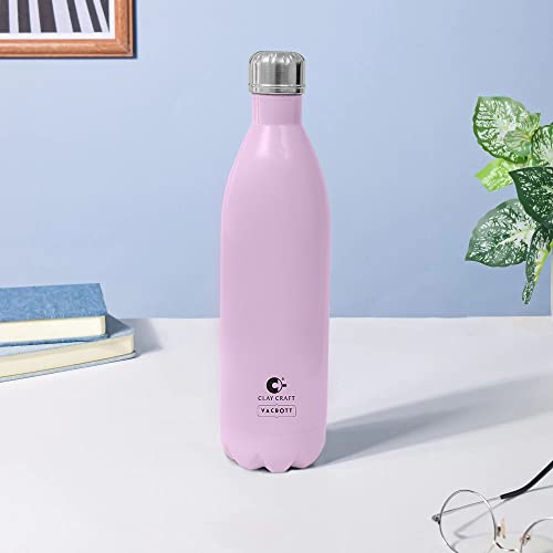 Image of Clay Craft Vacbott Vaccum Bottle, 500 ml Stark Double Walled 24 Hours Hot and Cold Water Bottle, 1 Piece,| Leak Proof | Office Bottle | Gym | Home | Kitchen (Blush Pink)