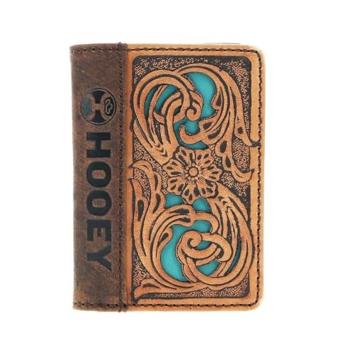 HOOey Bi-Fold Leather Men's Wallet (Cash - Tan/Turquoise/Brown)