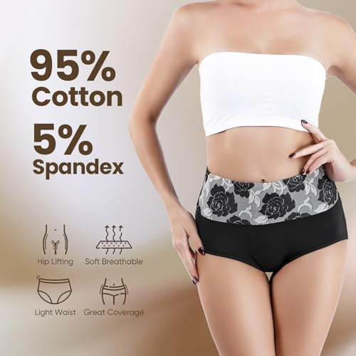 Honzadar Pack de sous-vêtements respirants en coton pour femme, effet gainant au niveau du ventre, taille haute, couverture intégrale, 4XL/plus – vue 6