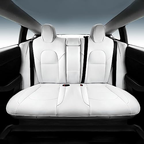 Maysoo Tesla Model 3 Seat Covers White Car Seat Covers Nappa Leather Car Seat Covers, For Tesla Model 3 2023 2022-2017 Car Interior Cover(White-Nappa,Model 3(Full Set)) #TOP1