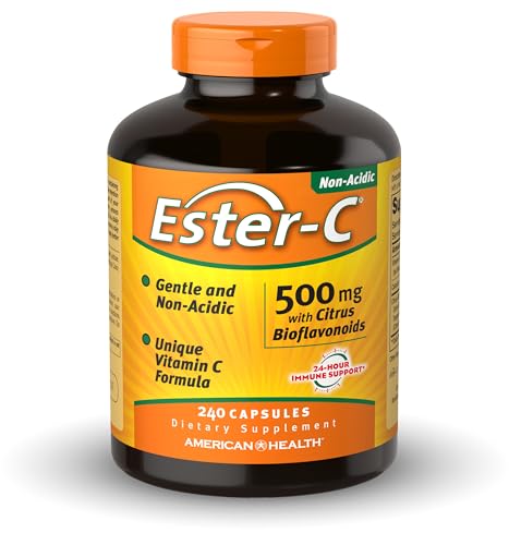 American Health Ester-C with Citrus Bioflavonoids Capsules - 24-Hour Immune Support Gentle On Stomach Non-Acidic Vitamin C - Non-GMO Gluten-Free - 500 mg 240 Count 120 Servings