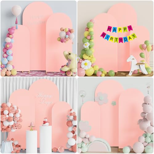 Image of Wokceer Wedding Arch Backdrop Cover 6FT, 5FT, 4FT Set of 3 Spandex Fitted Blushing Pink Arch Covers for Round Top Chiara Arch Backdrop Stands Cover for Birthday Party Ceremony Decor