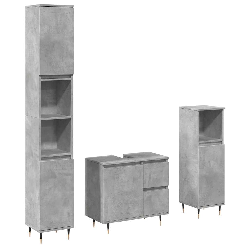 Meble łazienkowe, 3 sztuki, szary cement, 65 x 33 x 60 cm