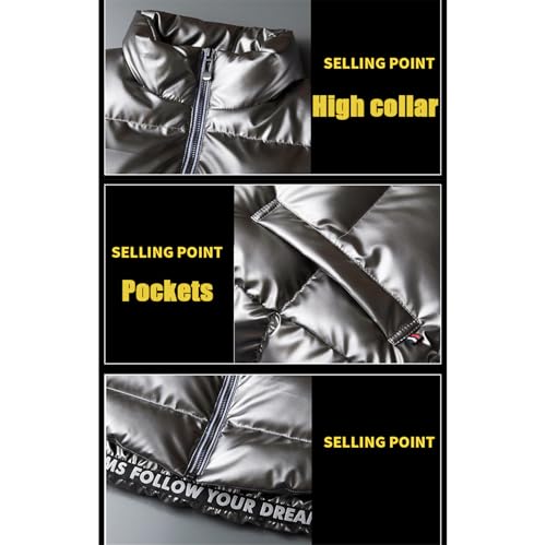 Mens Metallic Puffer Vest Coat, Full Zip Down Jacket Plus Size Winter Padded Shiny Coat Waistcoat2
