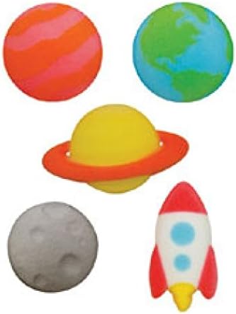 OUTER SPACE ASSORTMENT Rocket Planets Molded Sugar Topper Celebrate Cup Cake Cake Cookie toppers 12count